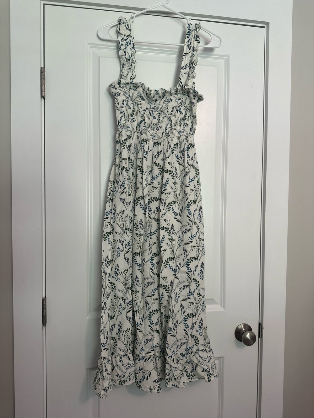 Zara Cream Maxi Sundress with Blue and Green Floral Print